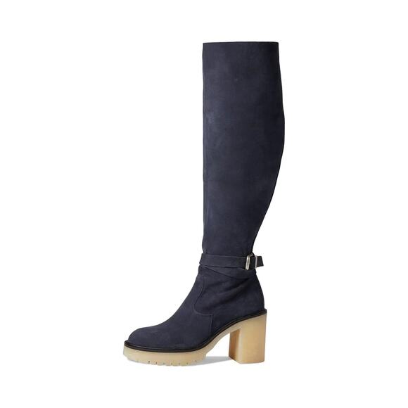 Free People Jasper Over The Knee High Rinsed Navy Buckle Detail Boots Size 8 - Picture 1 of 10